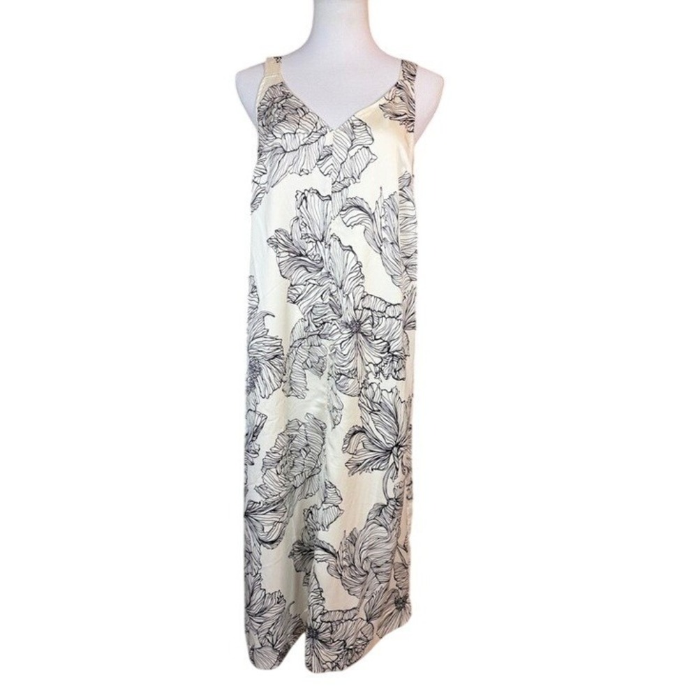 H&M Maxi Dress Womens Medium Conscious Choice Cream Black Floral NEW